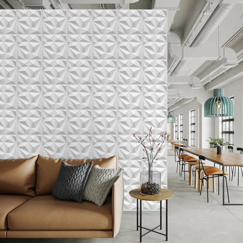LEVOWAY 33 Pack Decorative 3D Wall Panels for Interior Wall Decor,12''x12'' White Diamond Design Accent Wall Panles for Living Room,TV Wall Background,Bedroom - Image 2